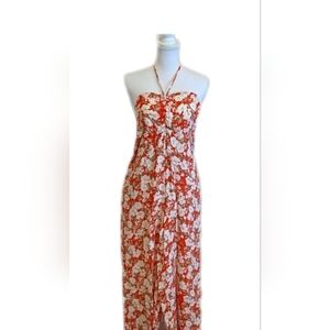 American Eagle jumpsuit wide leg tie neck halter flower floral print Siz…